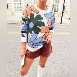 Pink Lily Floral Pattern Sweater